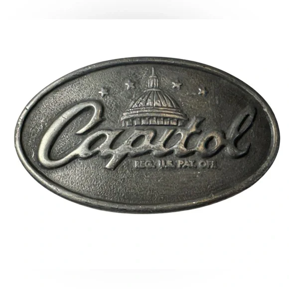 Vintage 1970s Capitol Records Rock Men’s Indiana Metal Craft Belt Buckle RARE - Picture 1 of 6